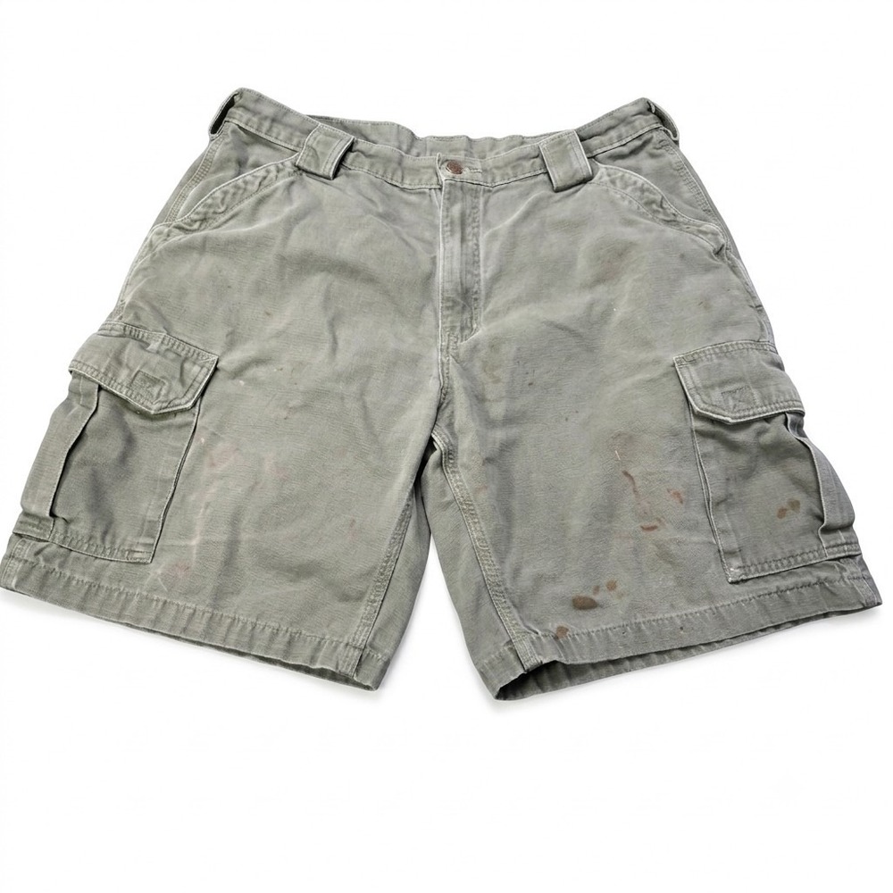 Carhartt Mens 38 Canvas Cargo Work Shorts Relaxed Fit Utility Pockets Gray Green
